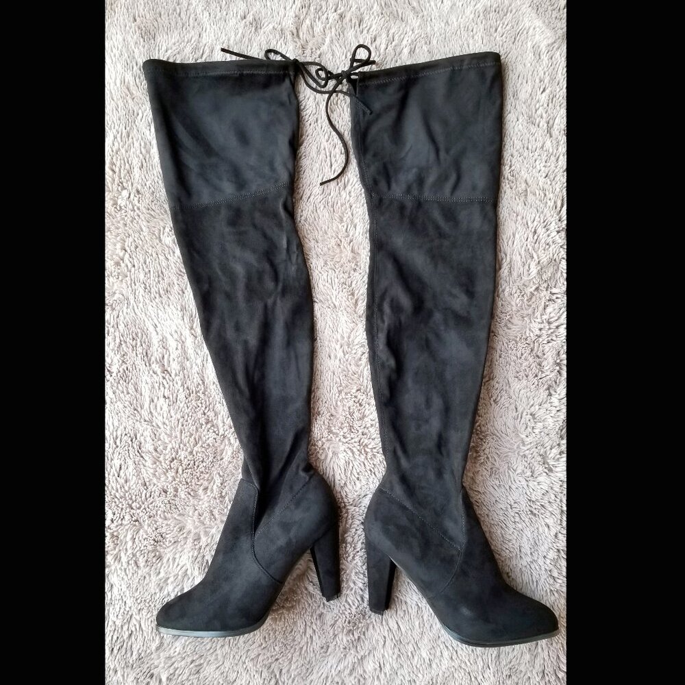 Catherine Malandrino Verda Thigh Hi Boot Over The Knee Size 8.5 Black Faux Suede